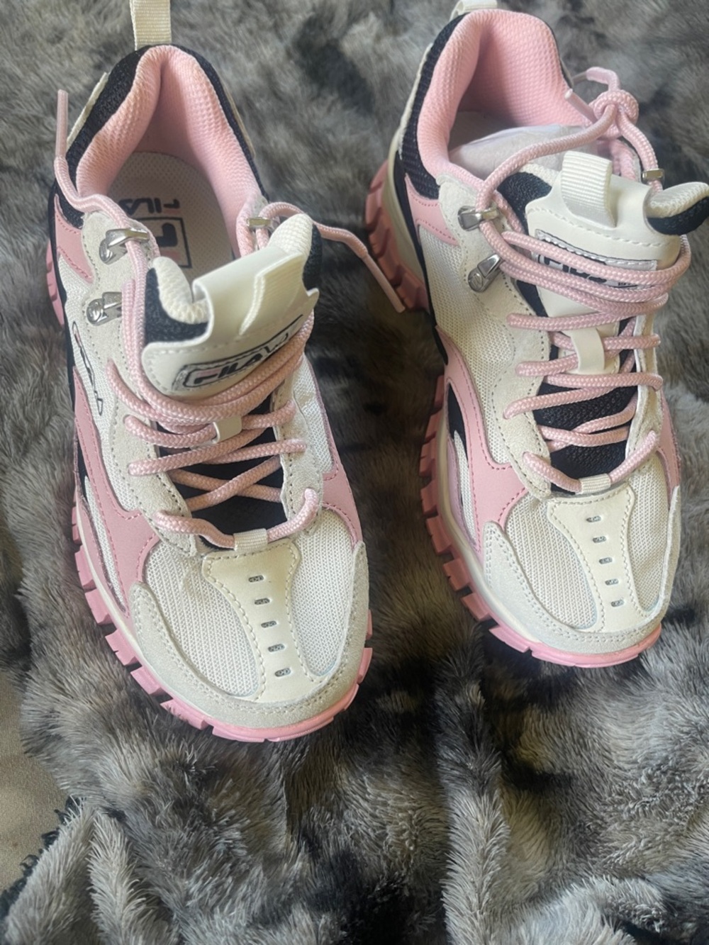 Fila Kids White and Pink Chunky Lace-Up Sneakers